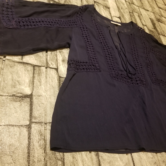 Daniel Rainn Top Womens Size Large Blue Boho Blouse Crochet - Picture 8 of 8